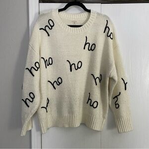 Holiday White Sweater with Black "Ho Ho Ho" Lettering